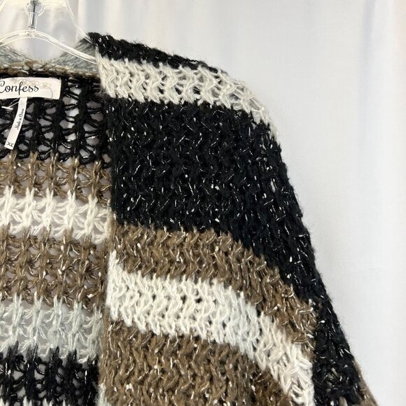 Confess Open Front Multicolor Striped Crochet Long Cardigan Womens Size XL - Picture 3 of 8